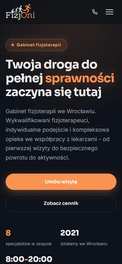 Strona FizjOni w wersji mobilnej